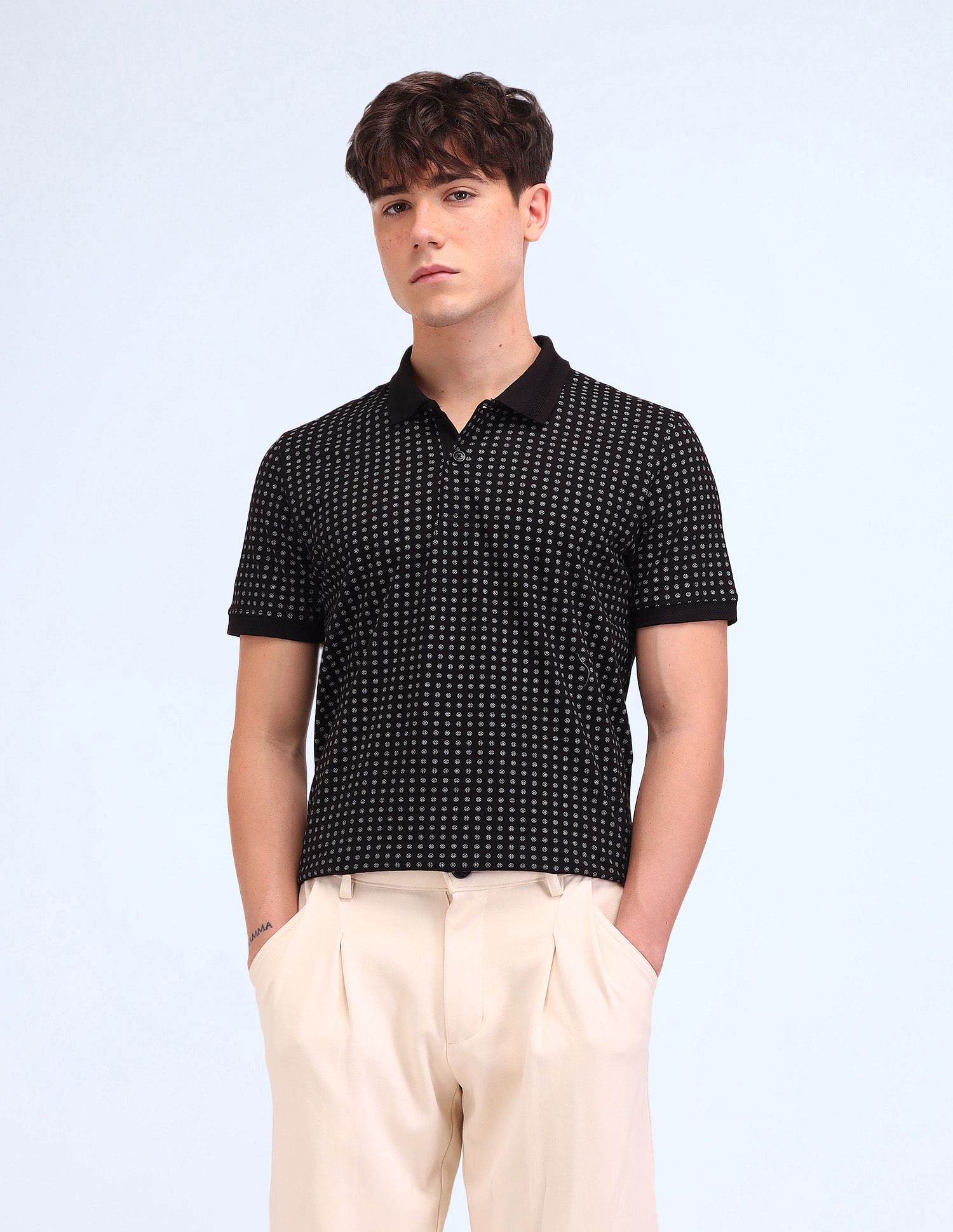 Flying Machine Geometric Regular Fit Polo Shirt