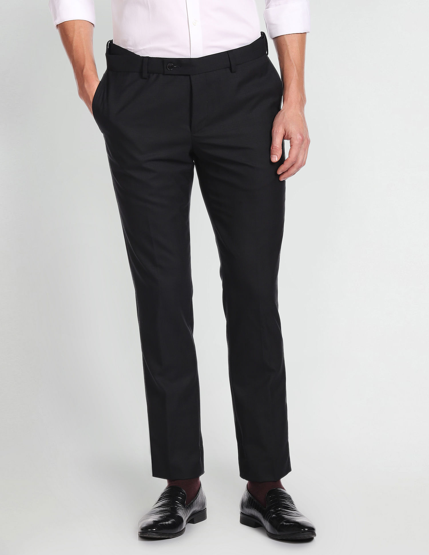 Arrow Check Pattern Weave Wool Blend Trousers