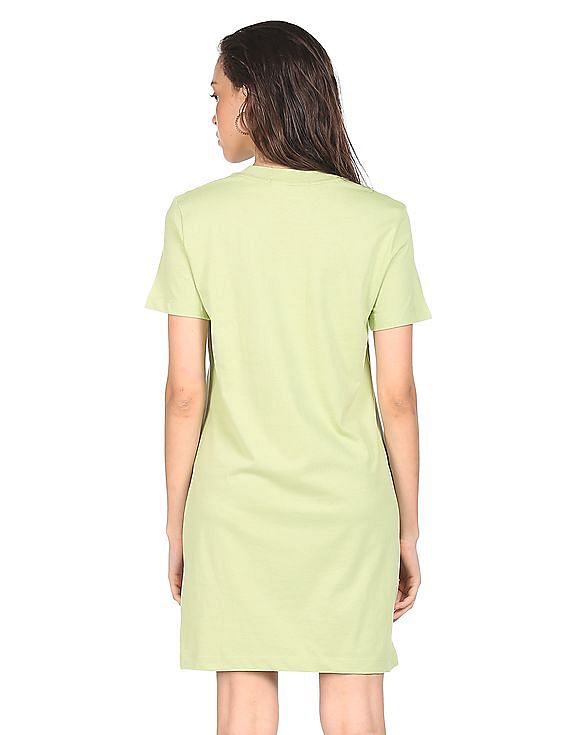 Calvin Klein Women Light Green Colour Block Logo T-Shirt Dress