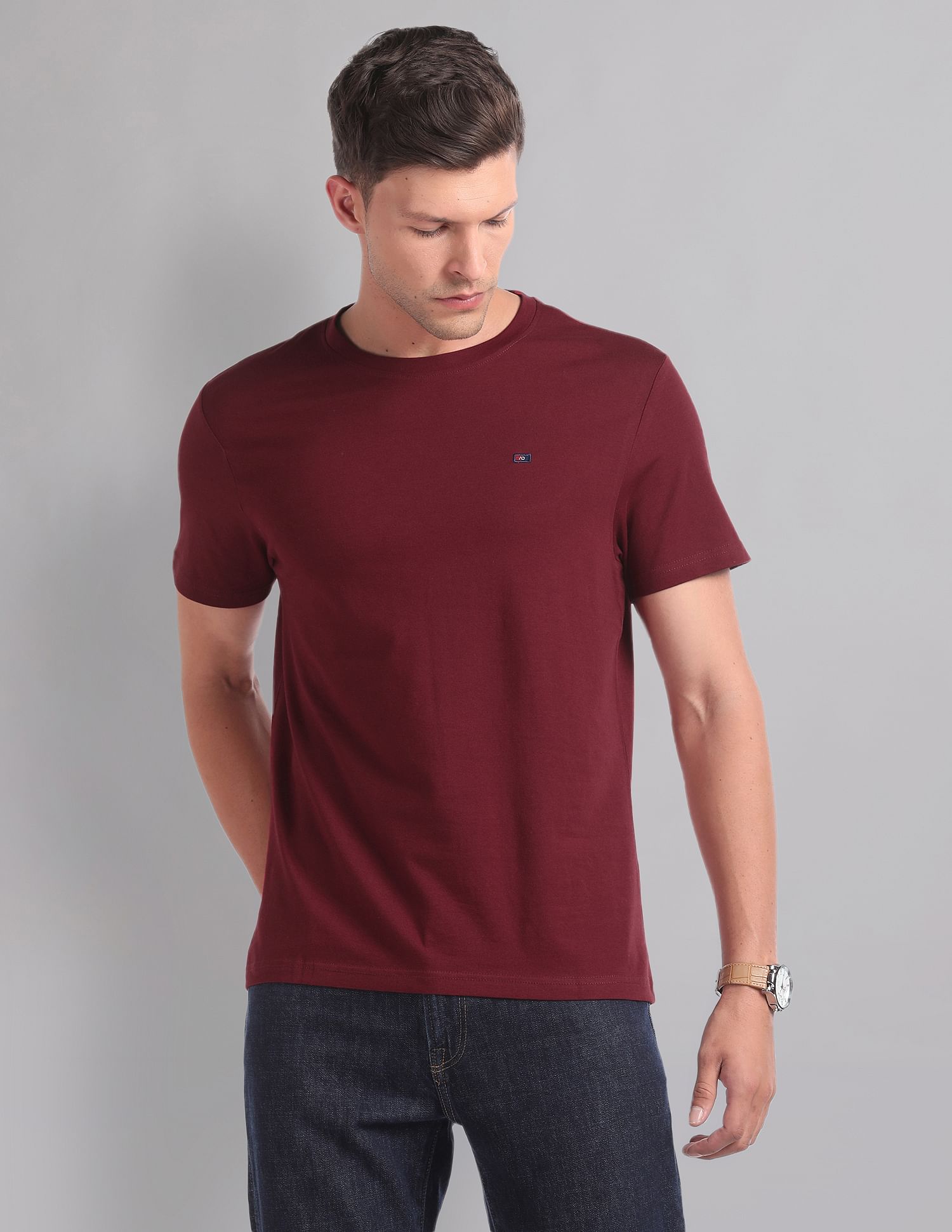 AD by Arvind Pure Cotton Solid T-Shirt