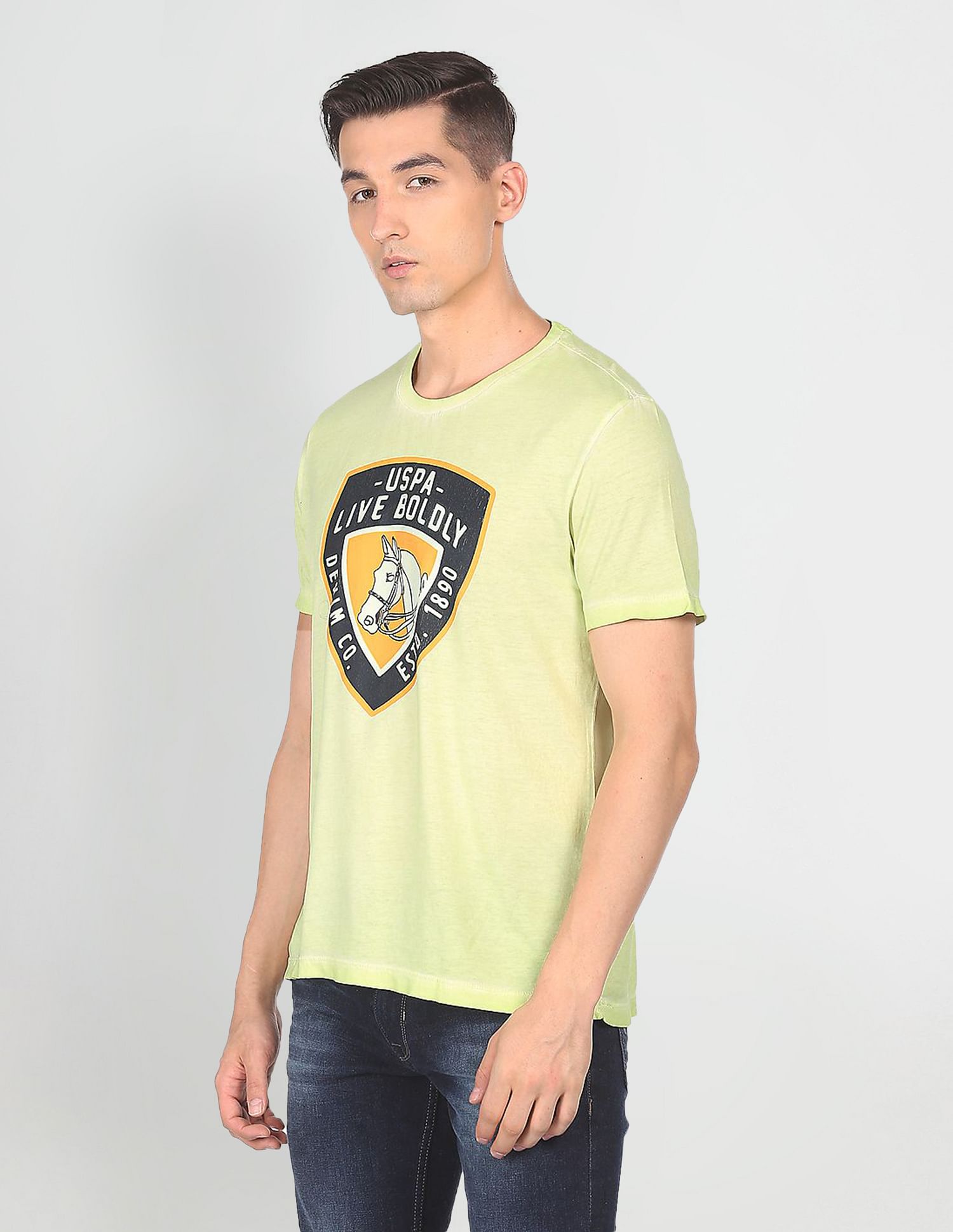 U.S. Polo Assn. Denim Co. Men Light Green Cotton Graphic Print T-Shirt