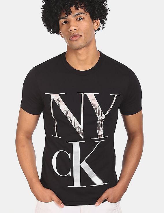 Buy Calvin Klein Men Black Crew Neck Brand Print T-Shirt - NNNOW.com