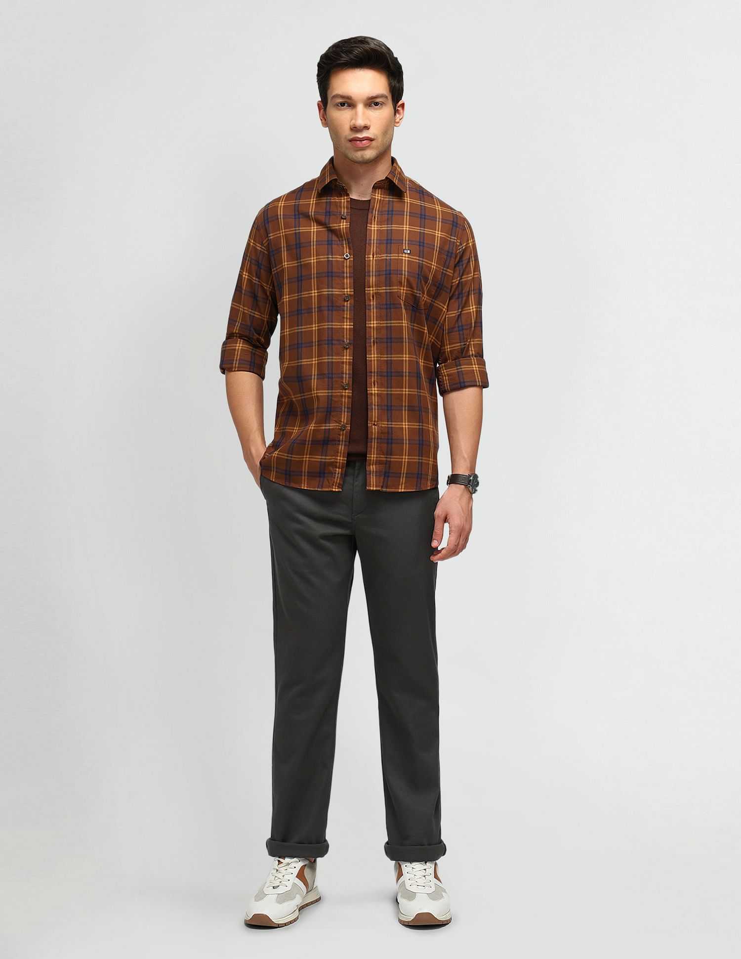 Arrow Sport Solid Dobby Slim Fit Trousers