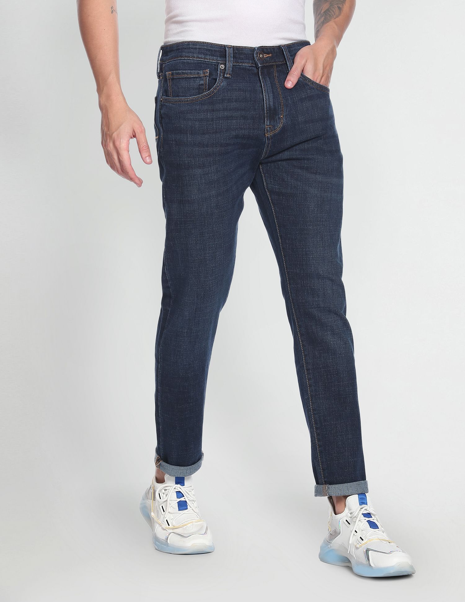 Flying Machine Slash Slim Tapered Fit Rinsed Jeans