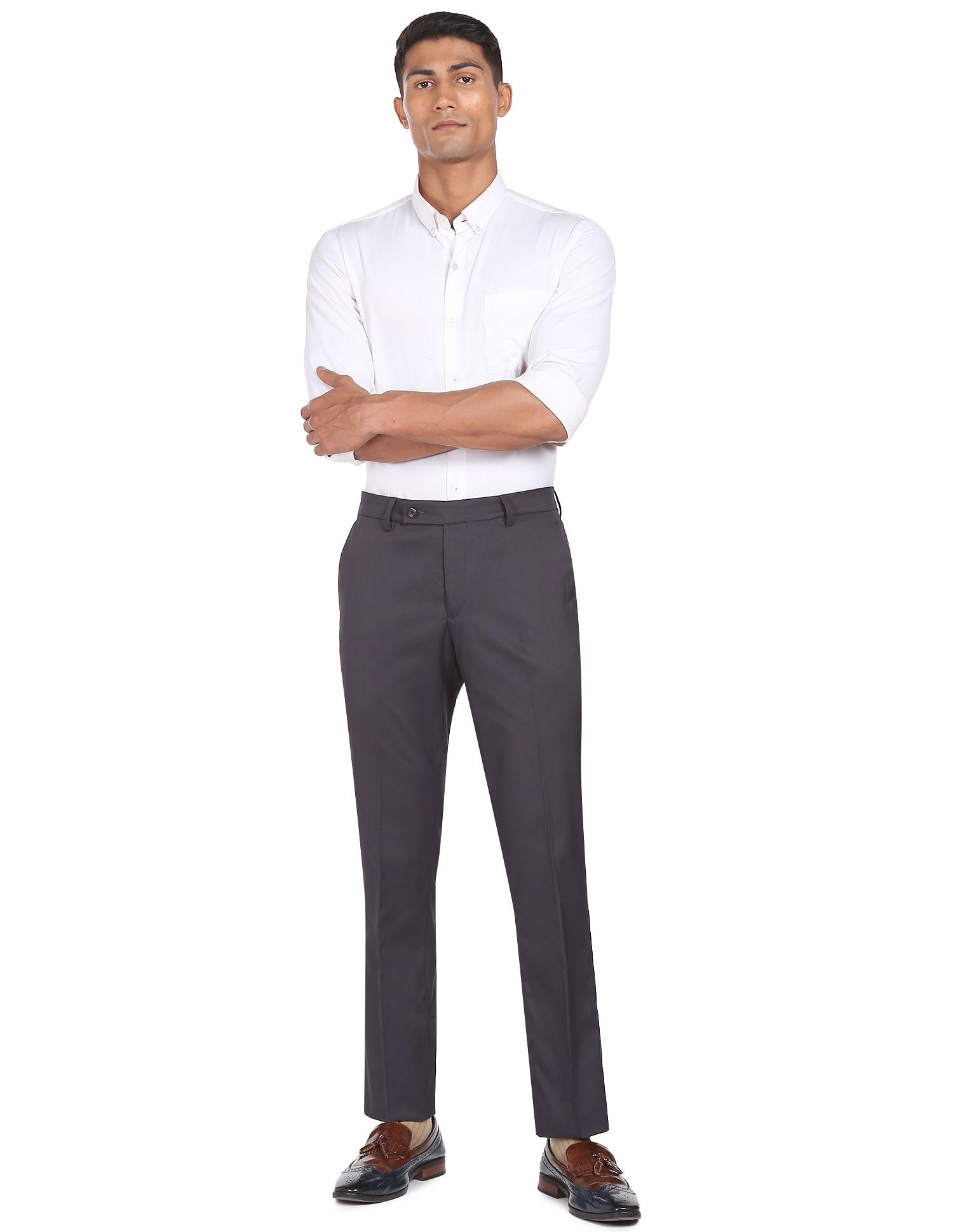 Arrow Mid Rise Twill Solid Trousers