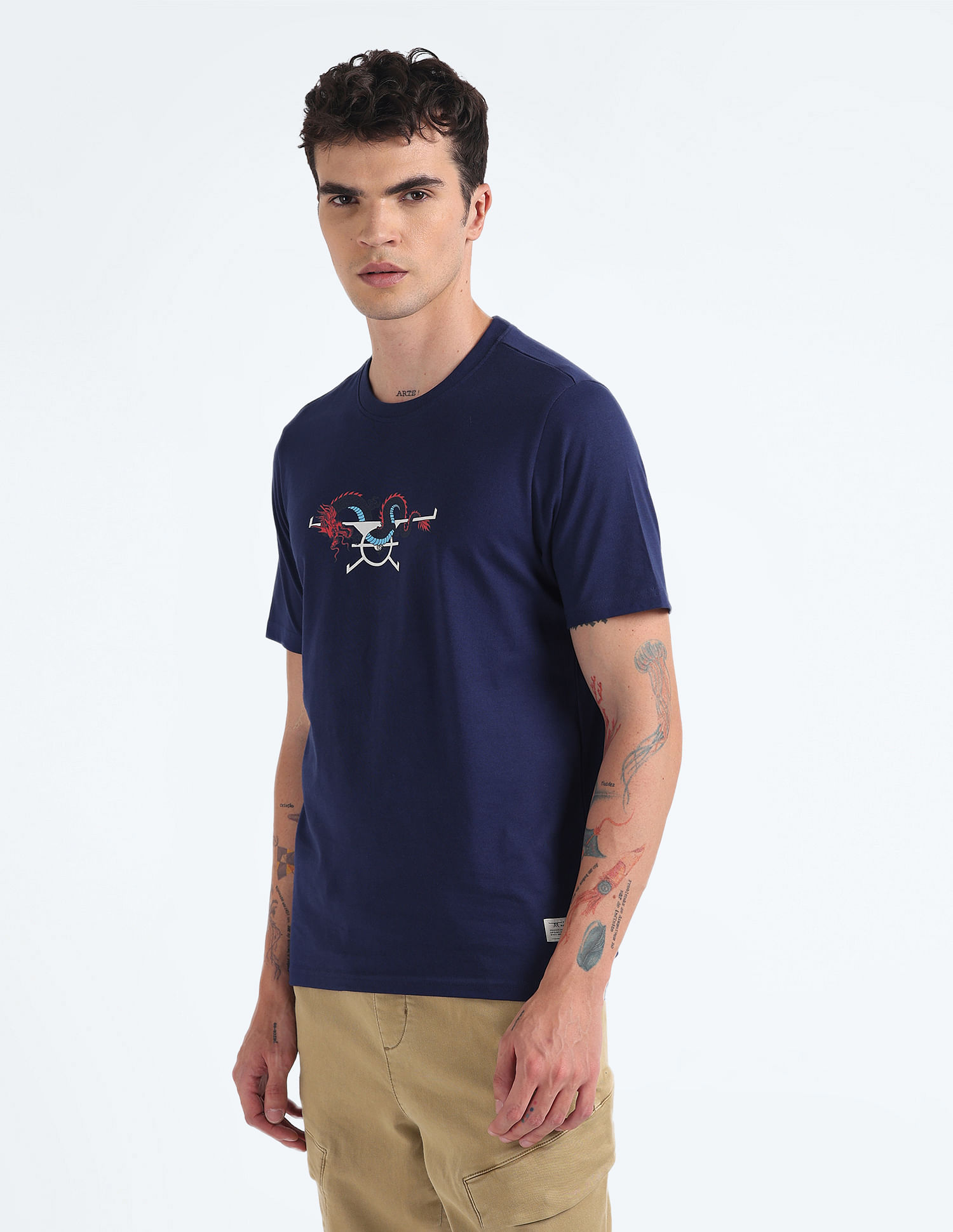Flying Machine Dragon Logo Cotton T-Shirt
