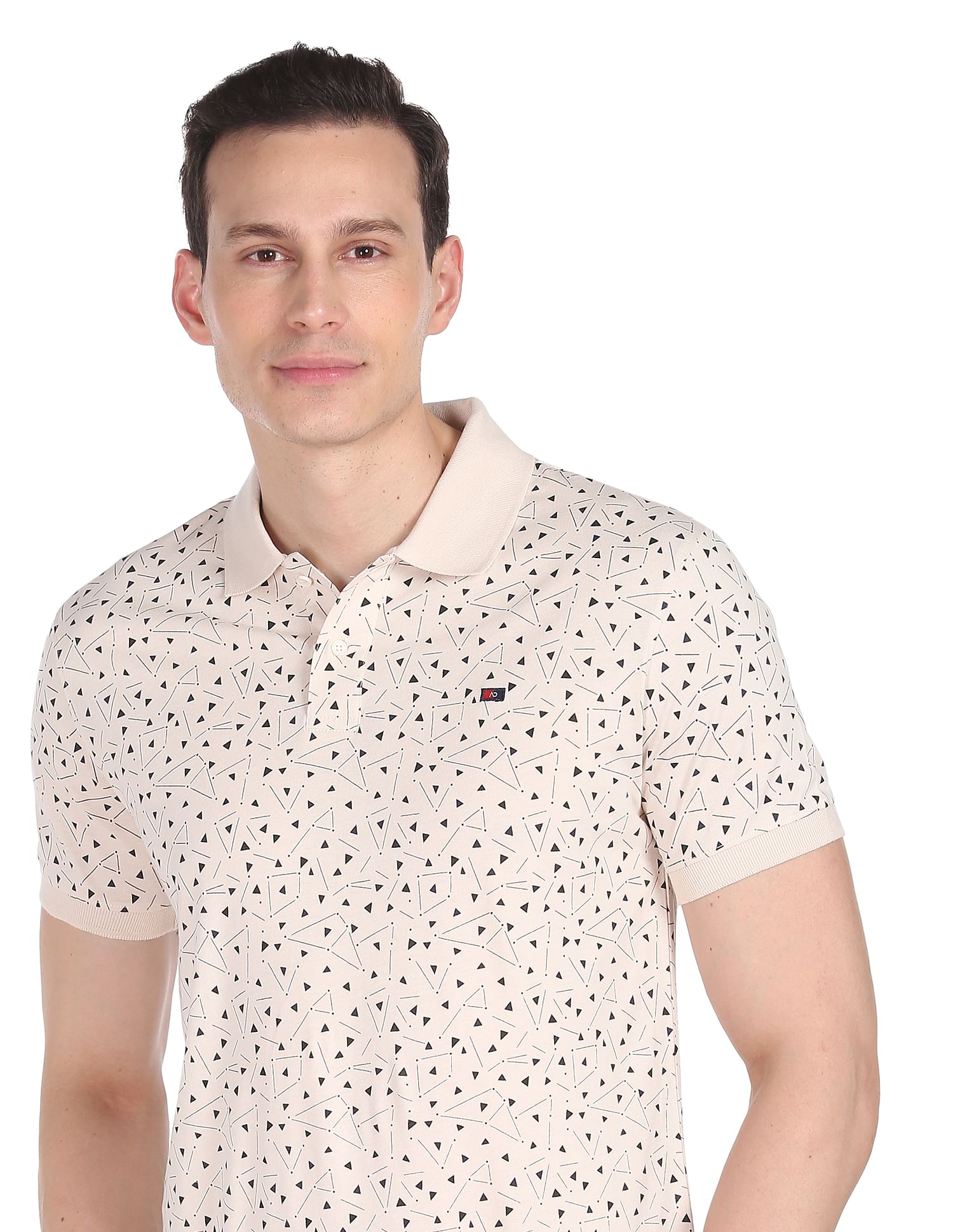 AD by Arvind Cotton Geometrical Print Polo Shirt