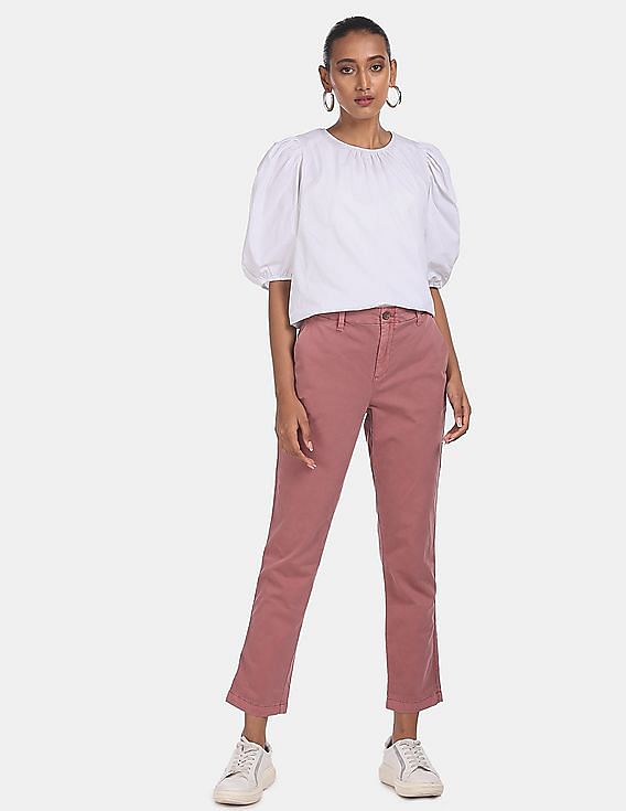 Buy GAP Women Pink Girlfriend Twill Stripe Chinos In Colour NNNOW