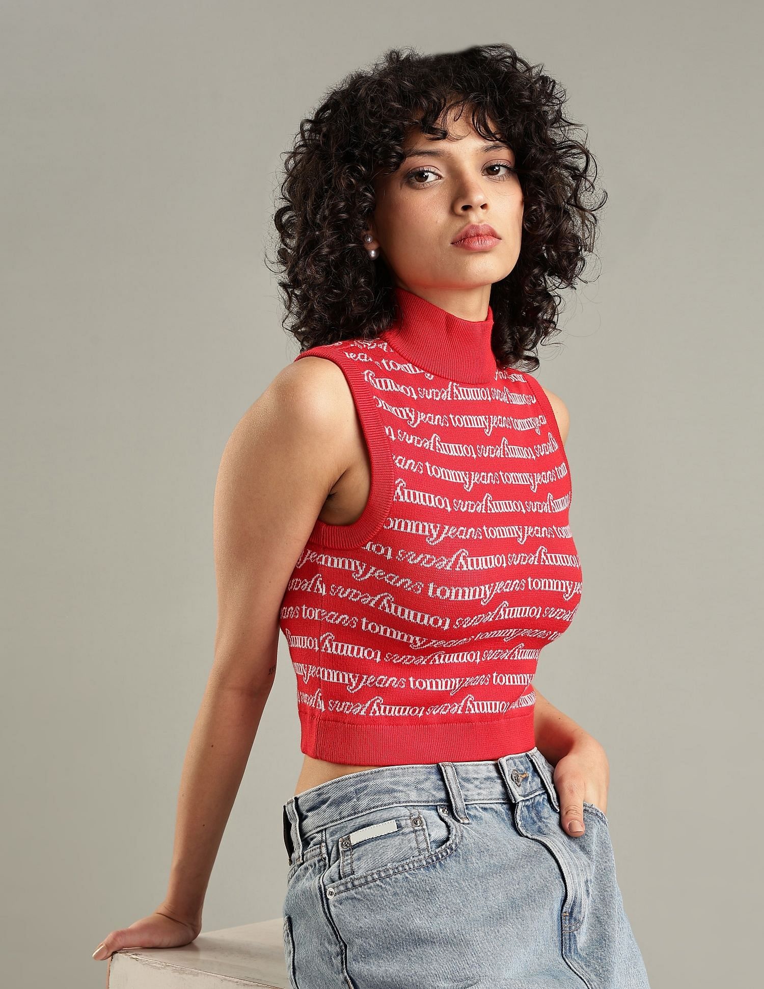 Tommy Hilfiger Regular-Fit Cotton High-Neck Crop Top