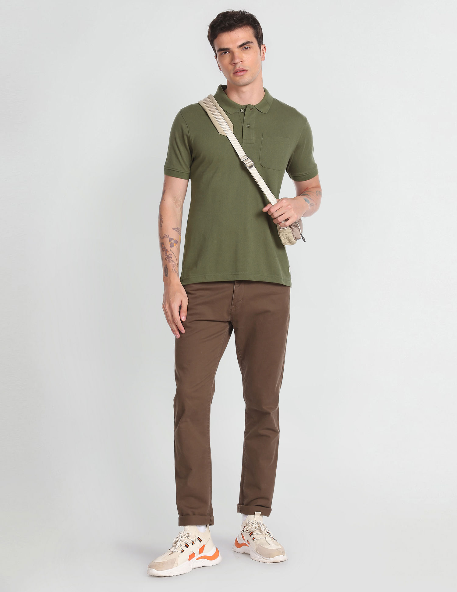 Flying Machine Solid Chest Pocket Polo Shirt