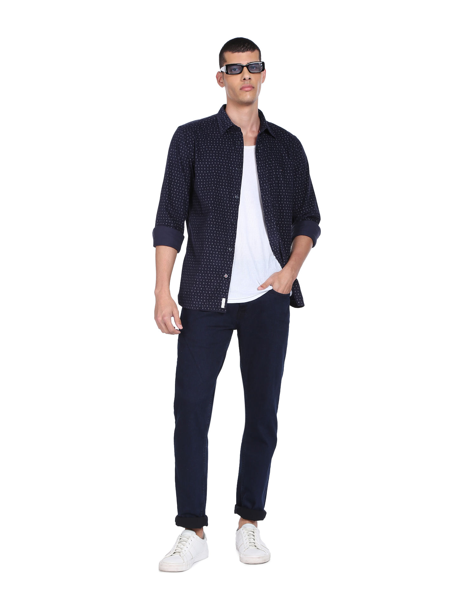 Tommy Hilfiger Men Navy Paisley Print Corduroy Cotton Casual Shirt