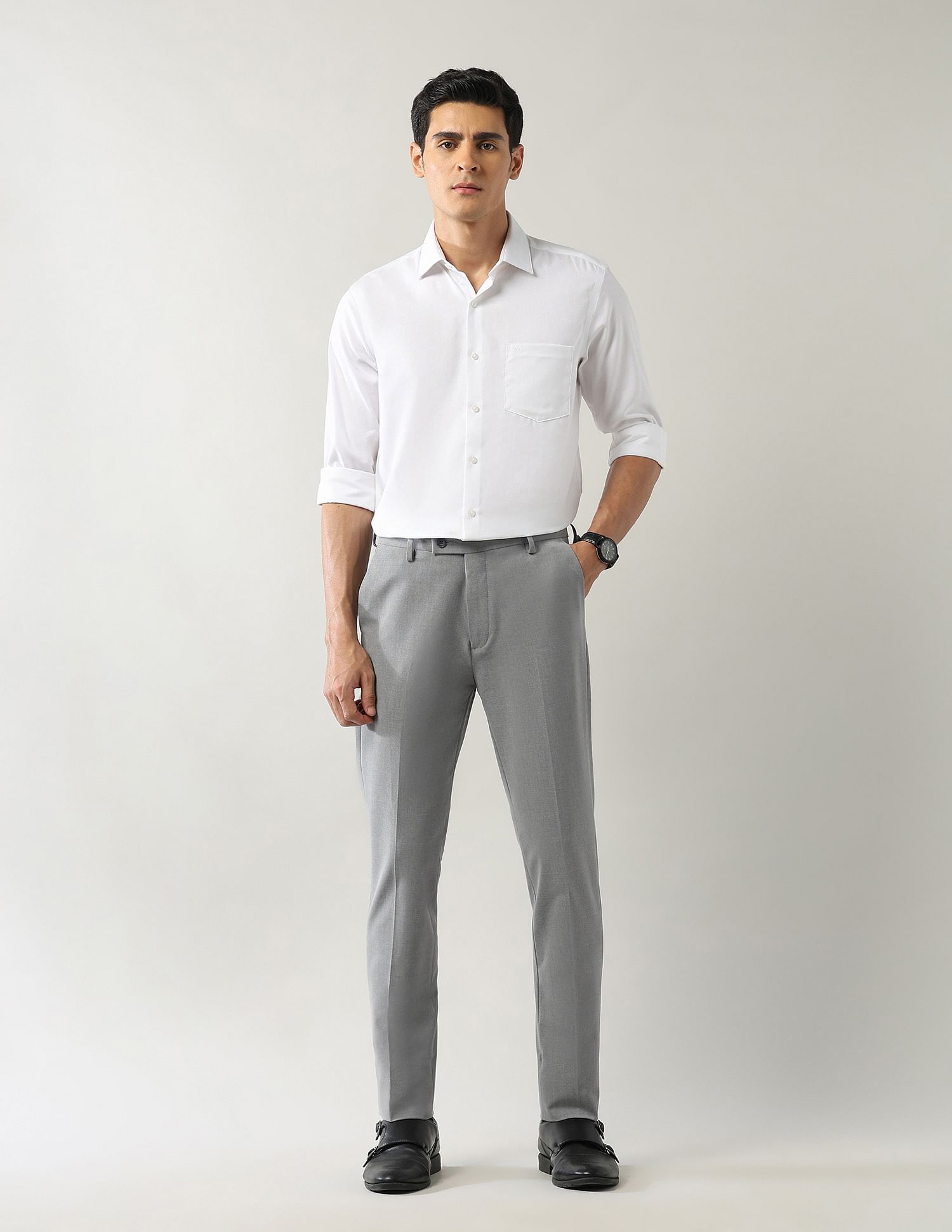 Arrow Solid Super Slim Fit Trousers