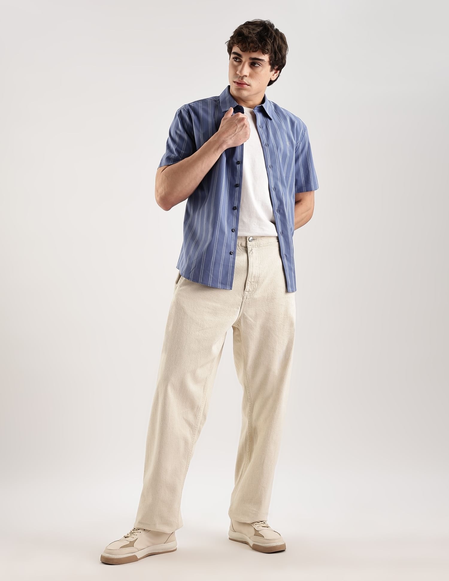 Calvin Klein Jeans Striped Regular-Fit Poplin Woven Shirt