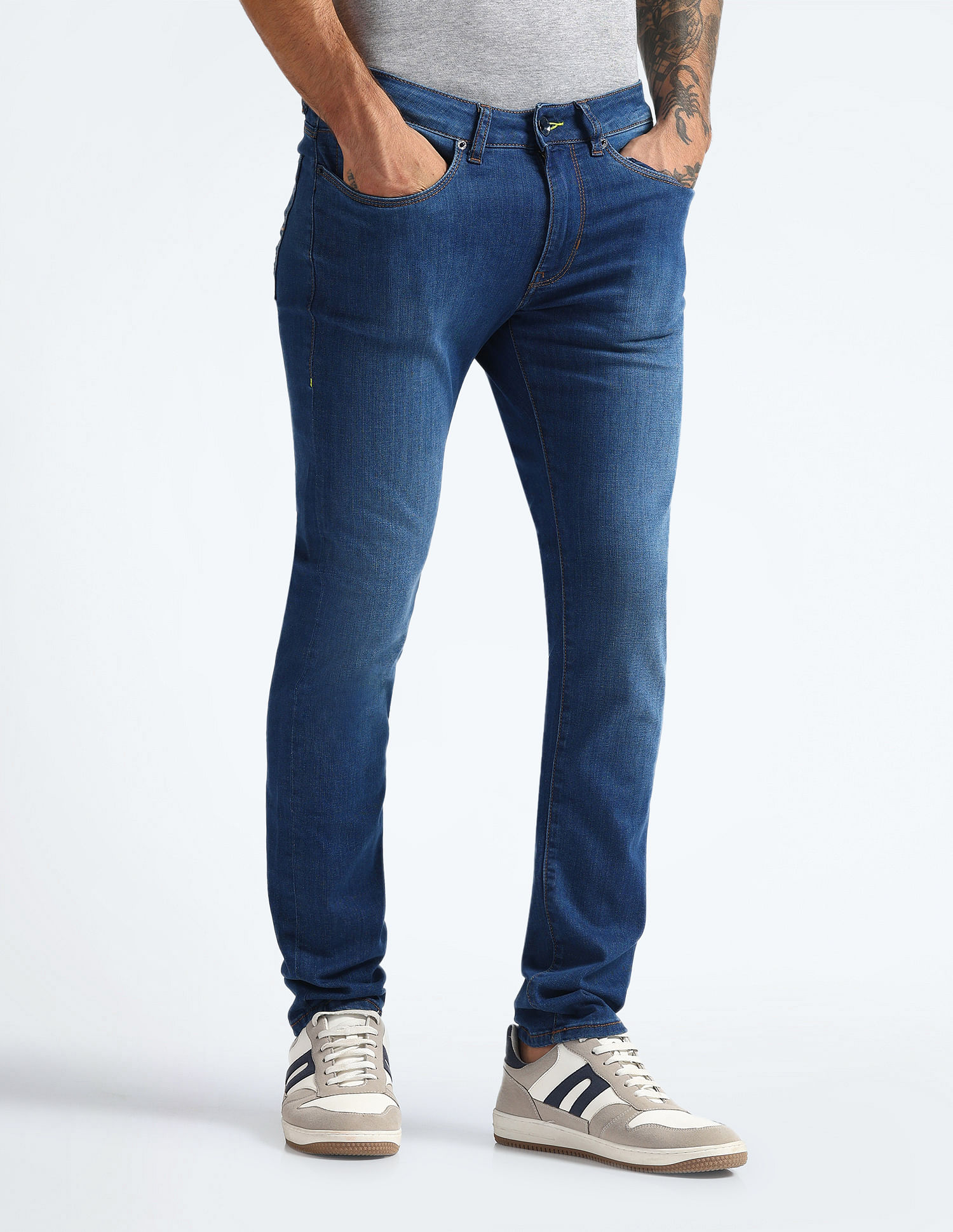 Flying Machine Mid Rise Slash Slim Tapered Fit Jeans
