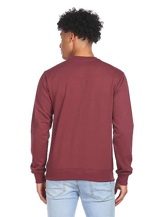 Aeropostale Men Burgundy Round Neck Graphic Print Sweatshirt