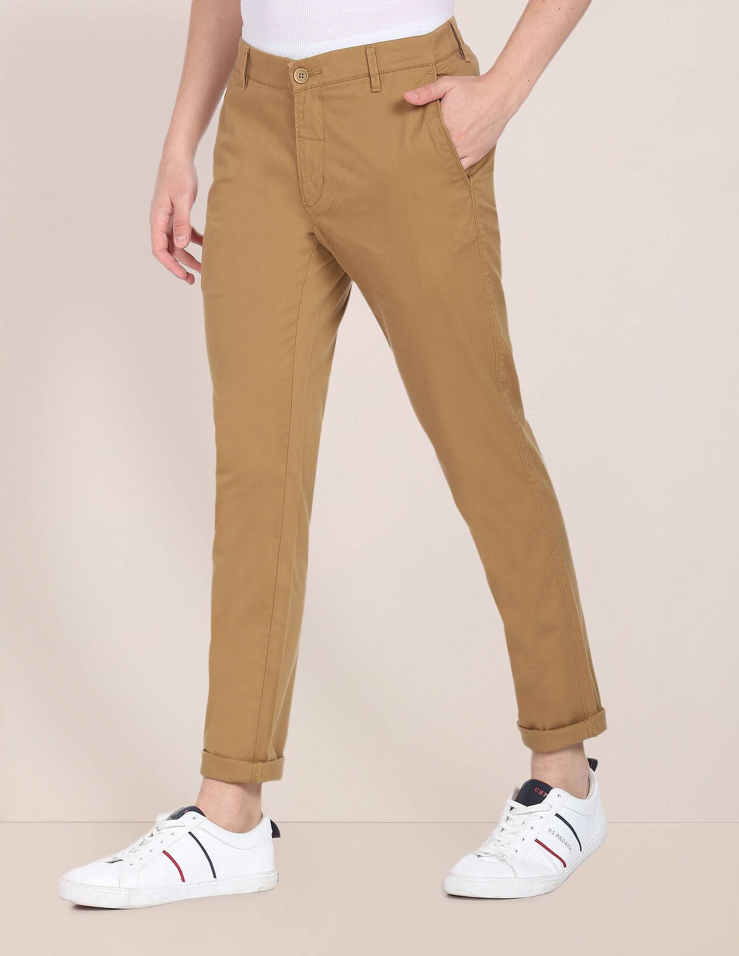 U.S. Polo Assn. Austin Trim Fit Solid Casual Trousers