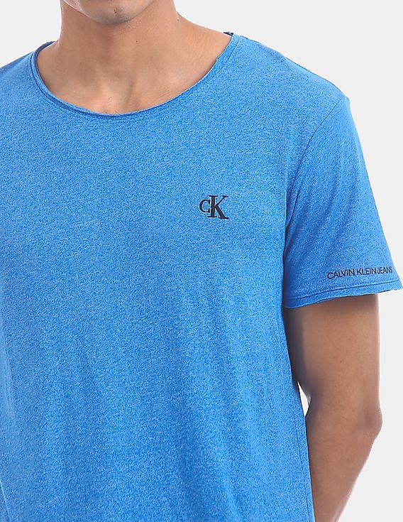 Calvin Klein Men Blue Round Neck Grindle Raw Edge T-Shirt