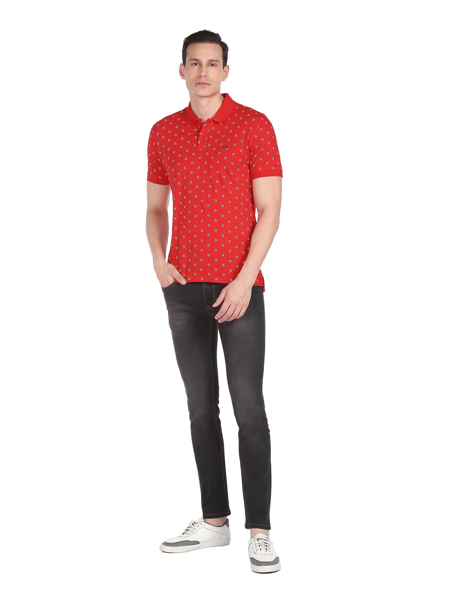 AD by Arvind Cotton Geometrical Print Polo Shirt