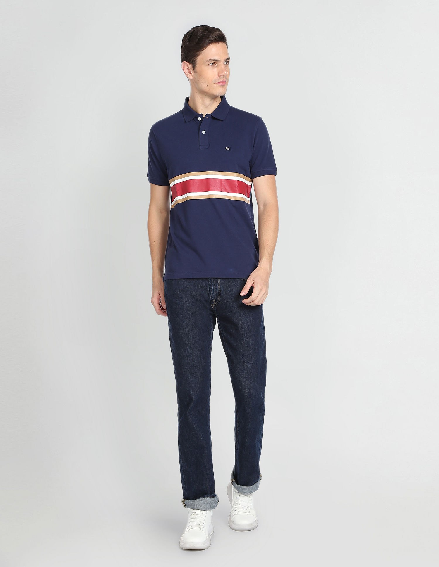 Arrow Sports Horizontal Stripe Cotton Polo Shirt