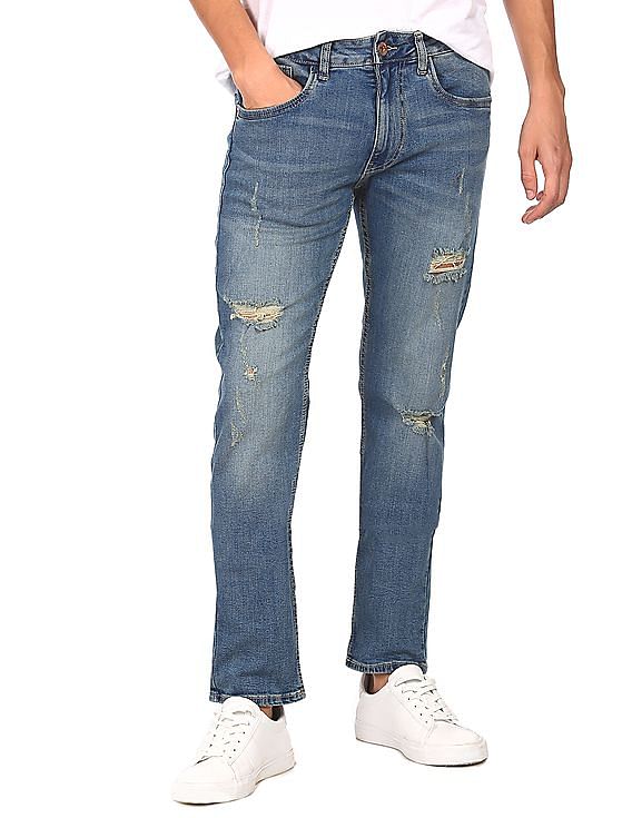 Flying Machine Michael Slim Tapered Fit Distressed Jeans