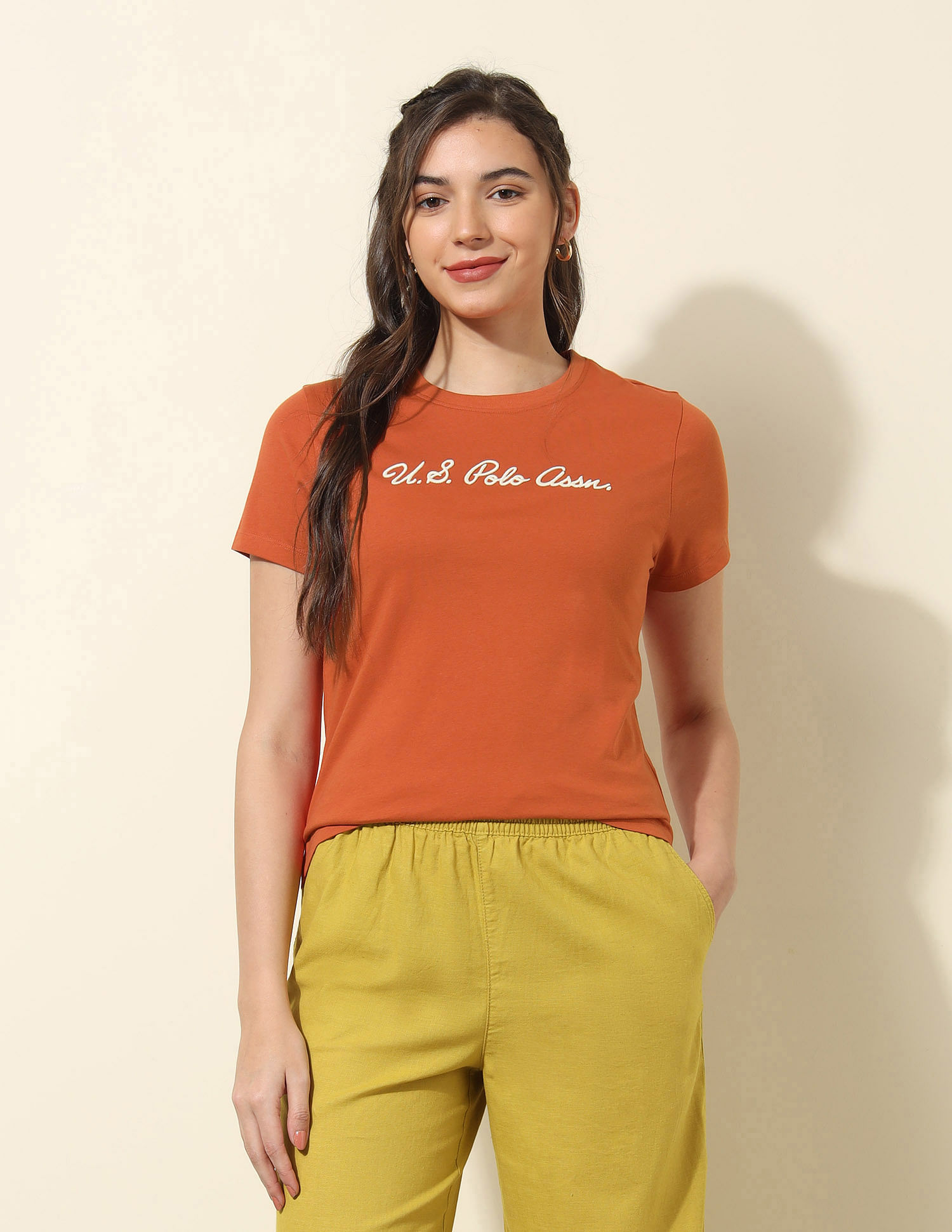 U.S. Polo Assn. Women Regular Fit Brand Printed T-Shirt