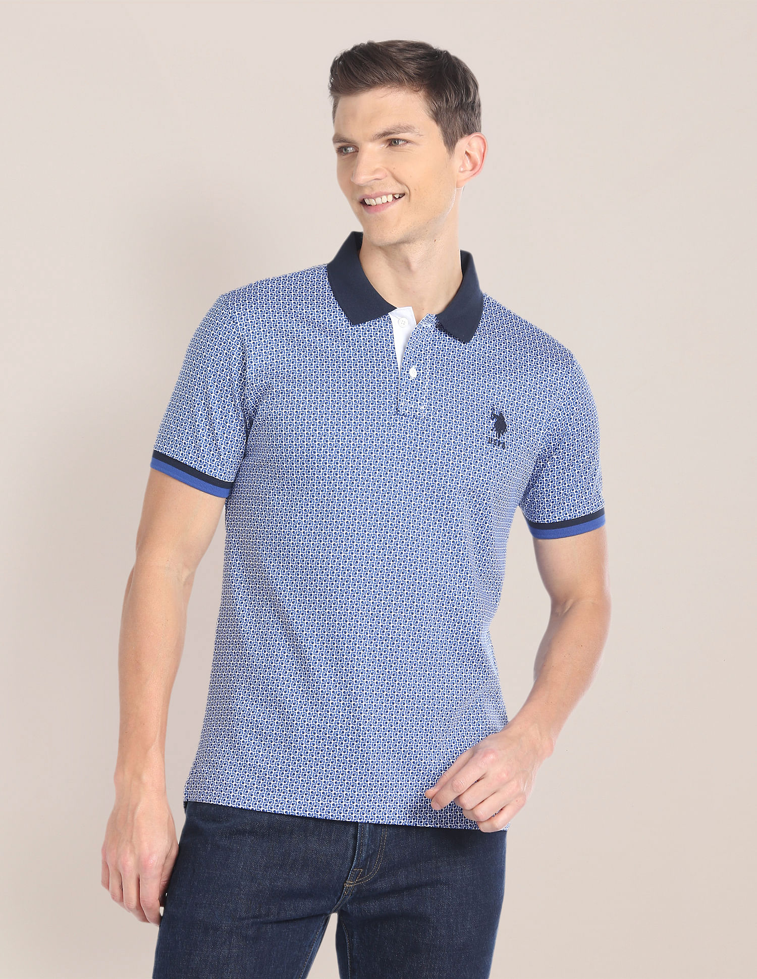 U.S. Polo Assn. Geometric Print Cotton Polo Shirt