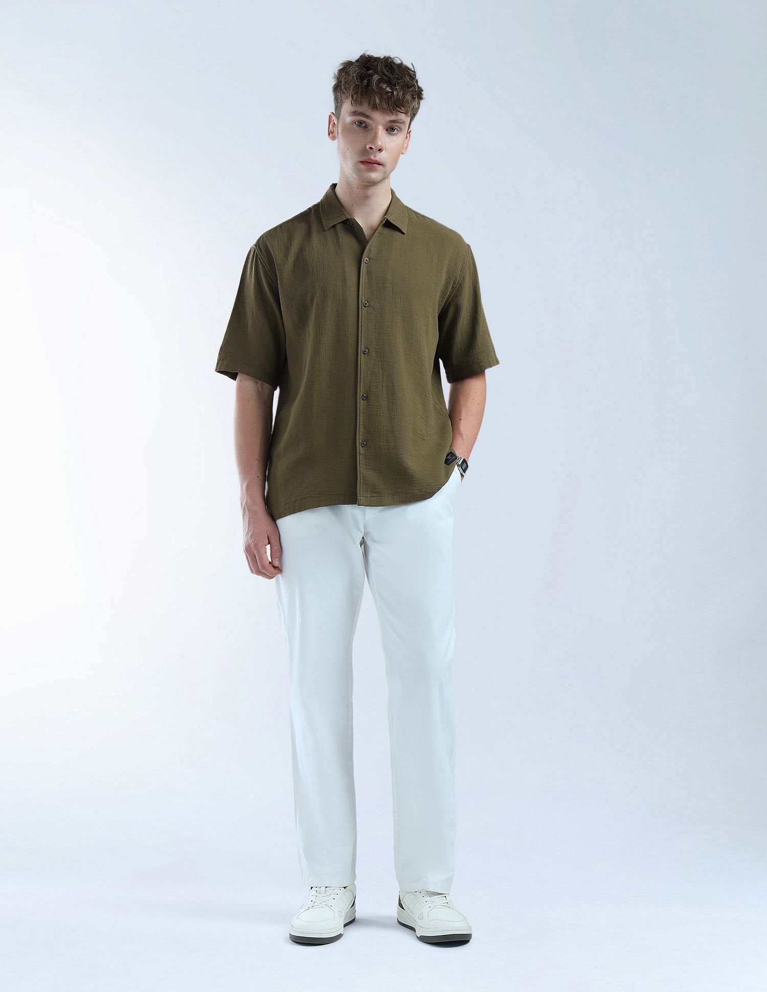 Flying Machine Oversized Fit Textured Color Of Home Shirt