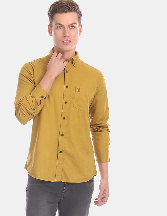 yellow polo button down
