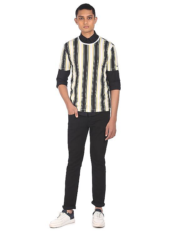 Black and white striped t shirt clearance mens india