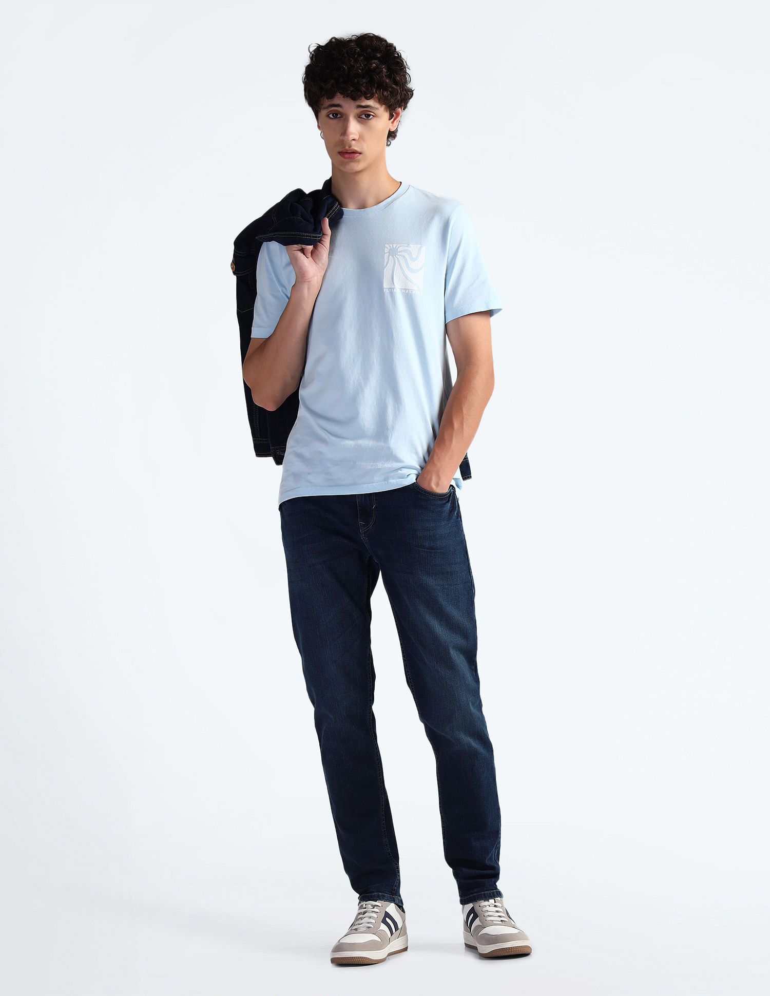 Flying Machine Mid Rise Slash Slim Tapered Jeans