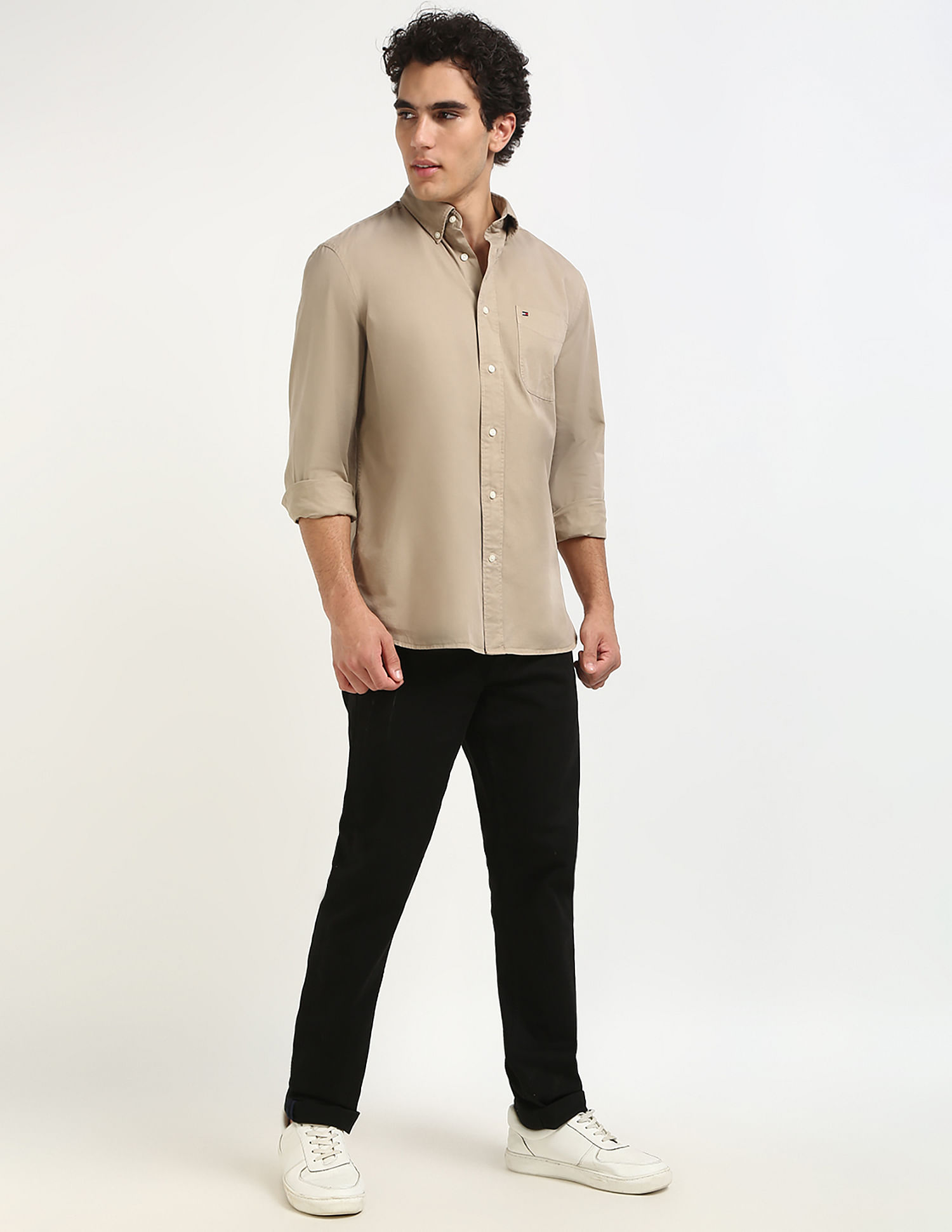Tommy Hilfiger Khaki Men's Shirt for Relaxed Look