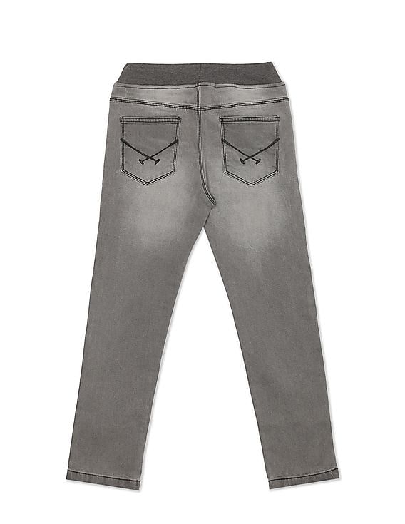 U.S. Polo Assn. Kids Boys Drawstring Waist Slim Fit Stone Wash Jeans