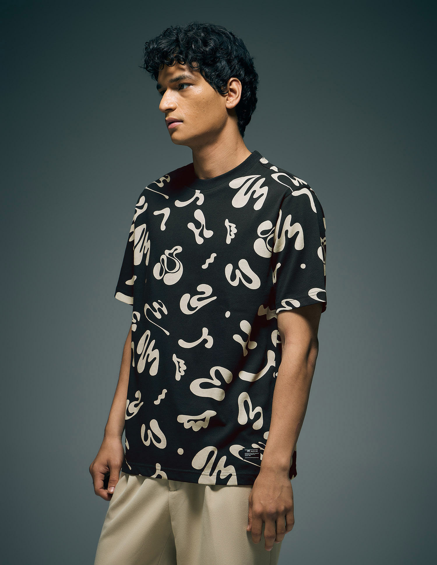 Flying Machine Abstract Printed Relaxed Fit T-Shirt