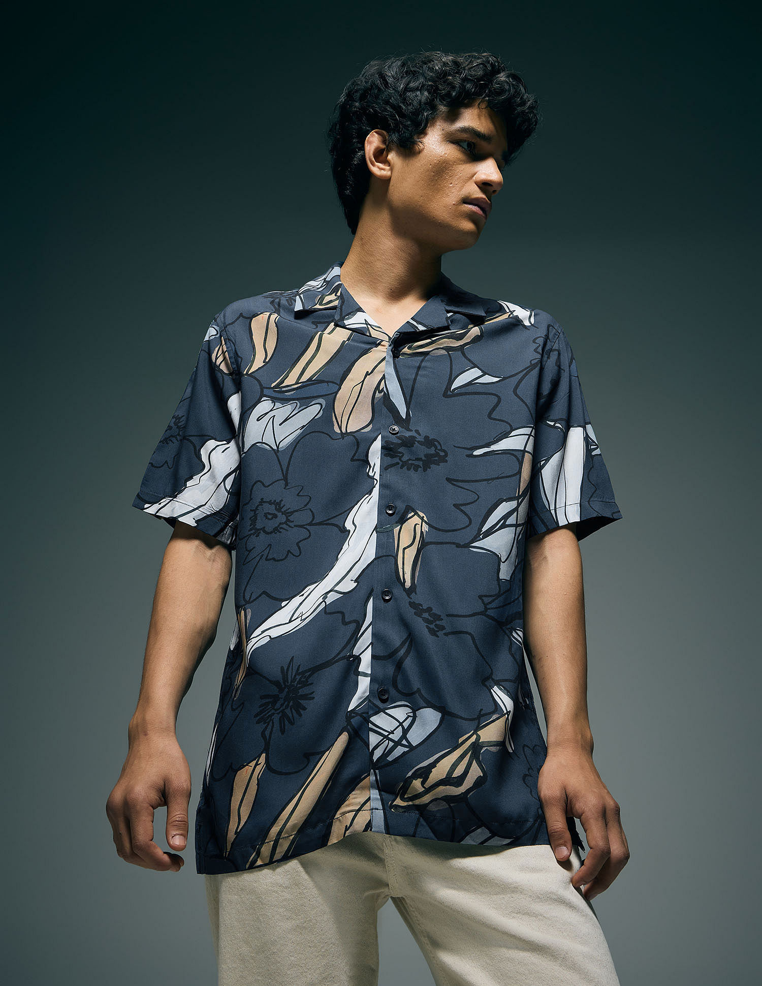 Flying Machine Floral Printed Original Cuban 85