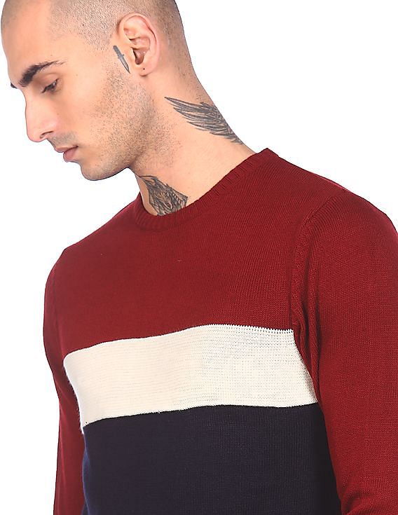 Flying Machine Crew Neck Colour Block Sweater