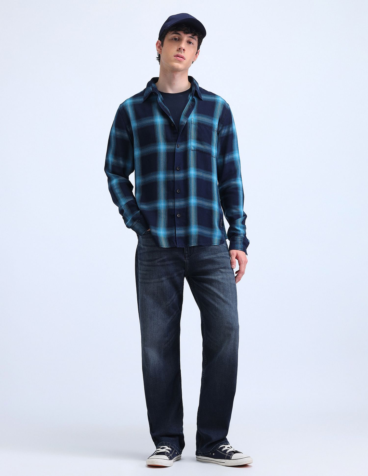 Flying Machine Grid Tattersall Checked Twill Shirt