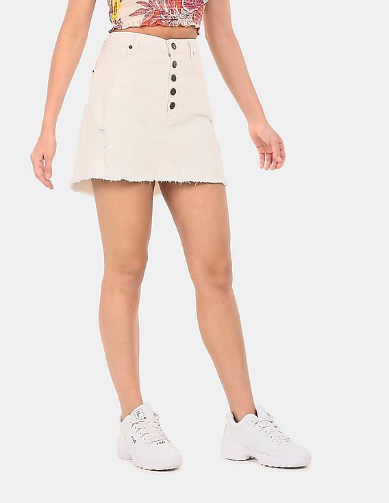 Buy Roadster Women White Distressed A Line Denim Skirt - Skirts for Women  8803111 | Myntra