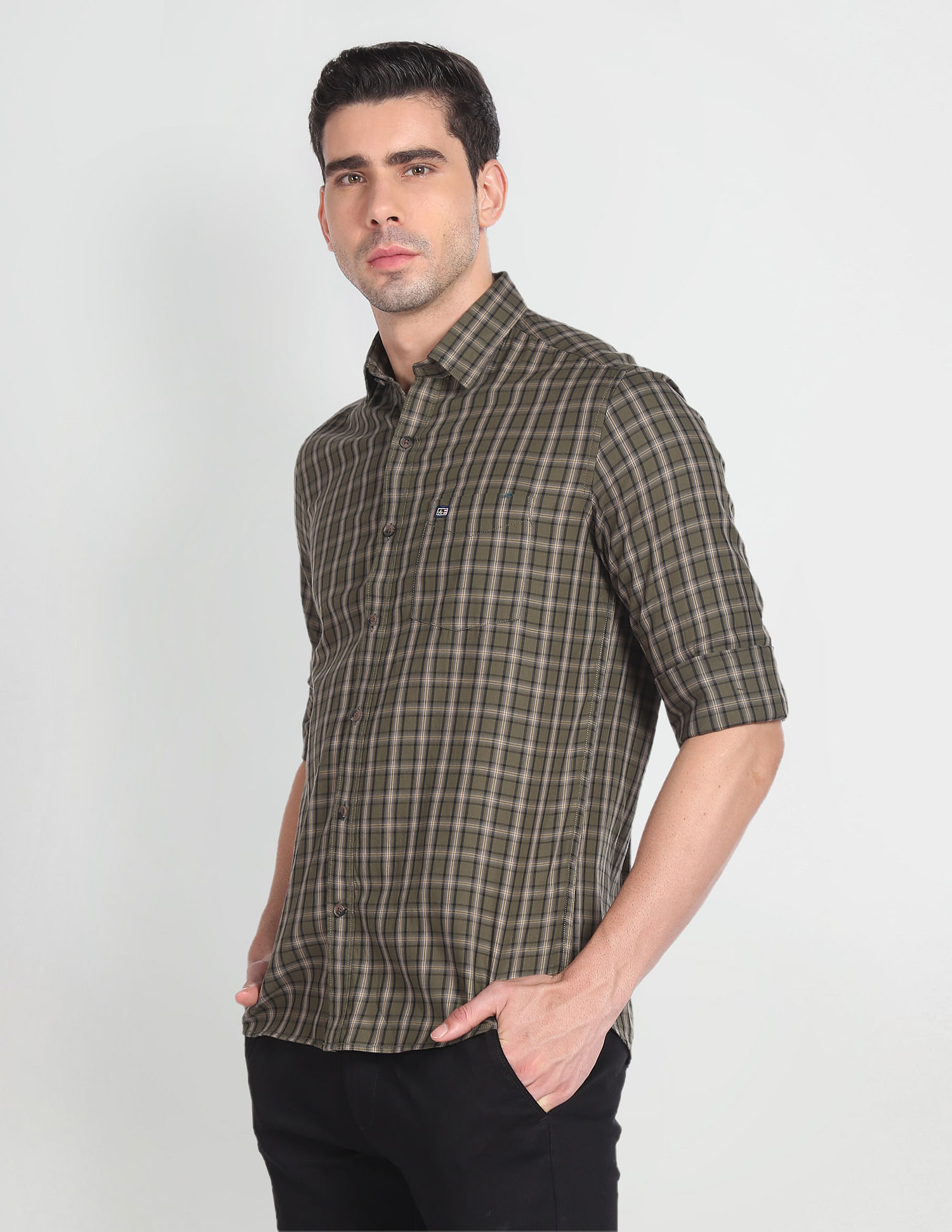 Arrow Sports Cutaway Collar Tartan Check Shirt