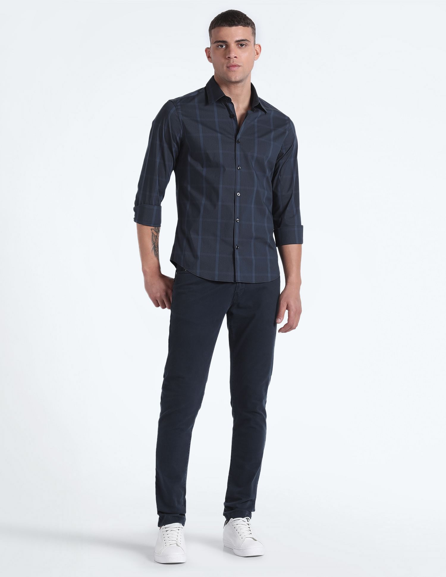 Flying Machine Windowpane Check Slim Fit Shirt