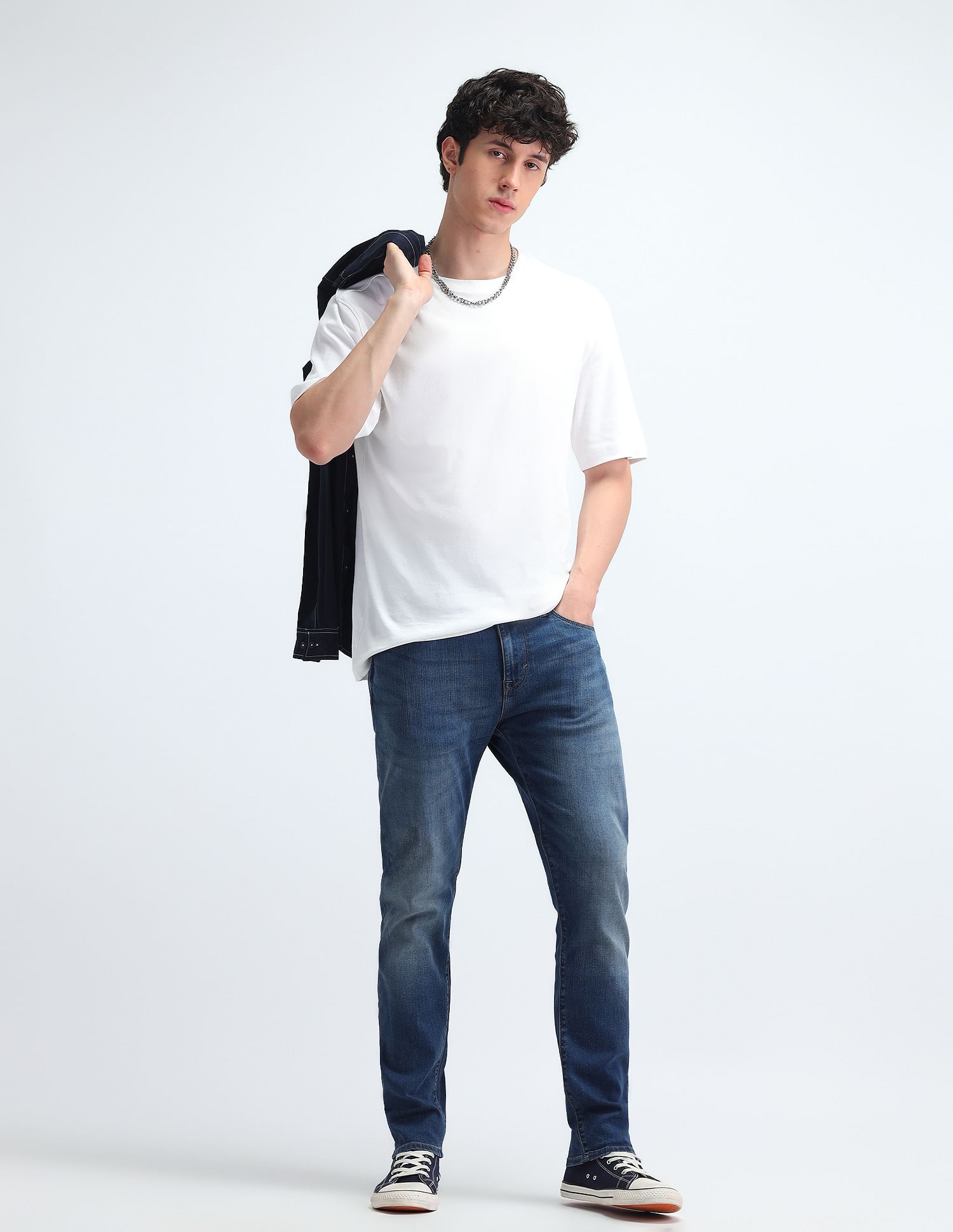 Flying Machine Mid Rise Slash Slim Tapered Fit Jeans