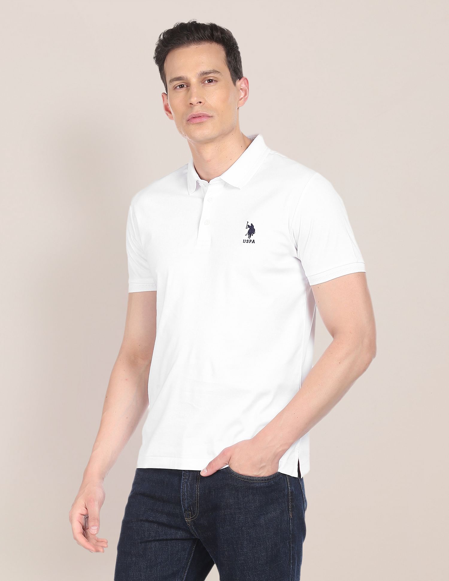 U.S. Polo Assn. Men White Solid Cotton Polo Shirt