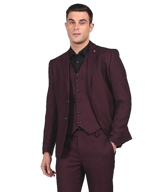 Buy Arrow Men Light Khaki Tailored Regular Fit Solid Three Piece Suit (Set  of 3) online