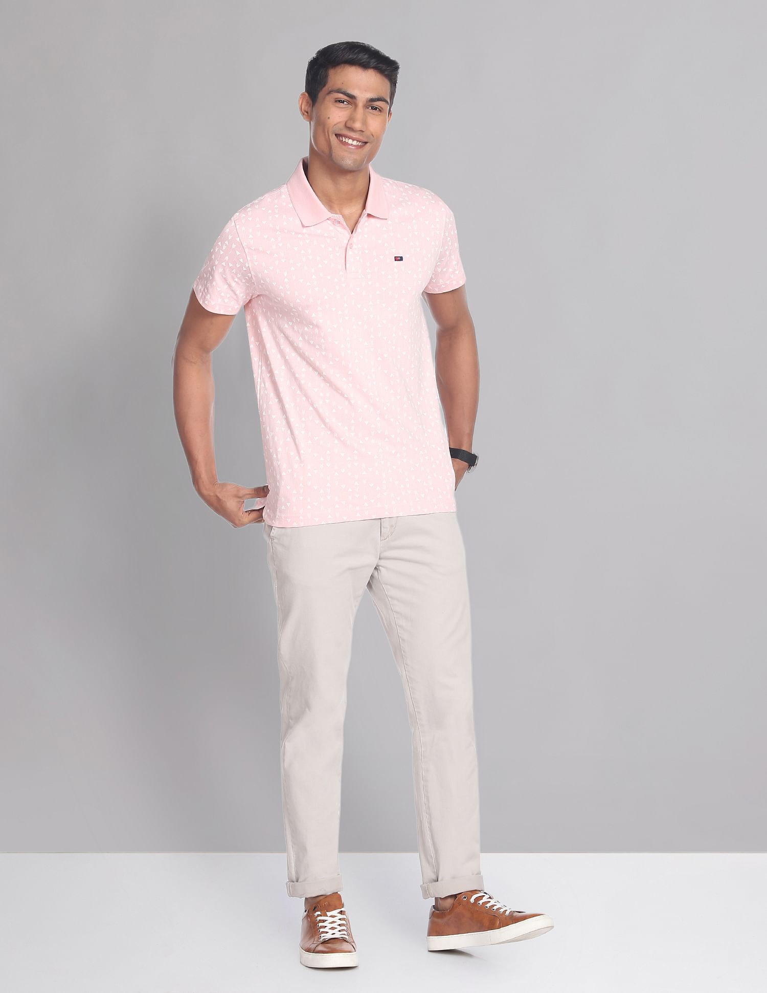 AD by Arvind Geometric Print COOL-IT Real Deal Polo Shirt