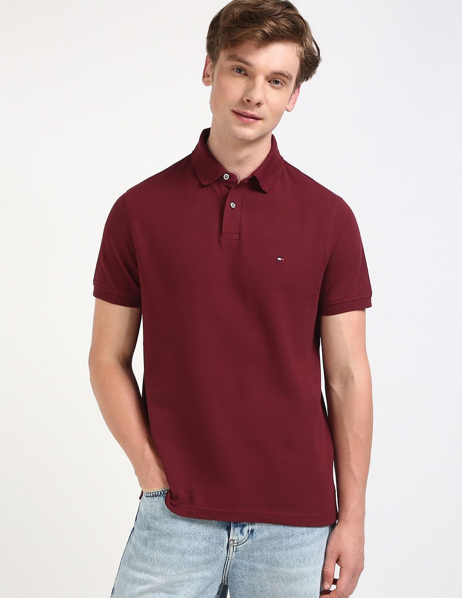 Tommy Hilfiger Solid Regular-Fit Cotton Polo T-Shirt
