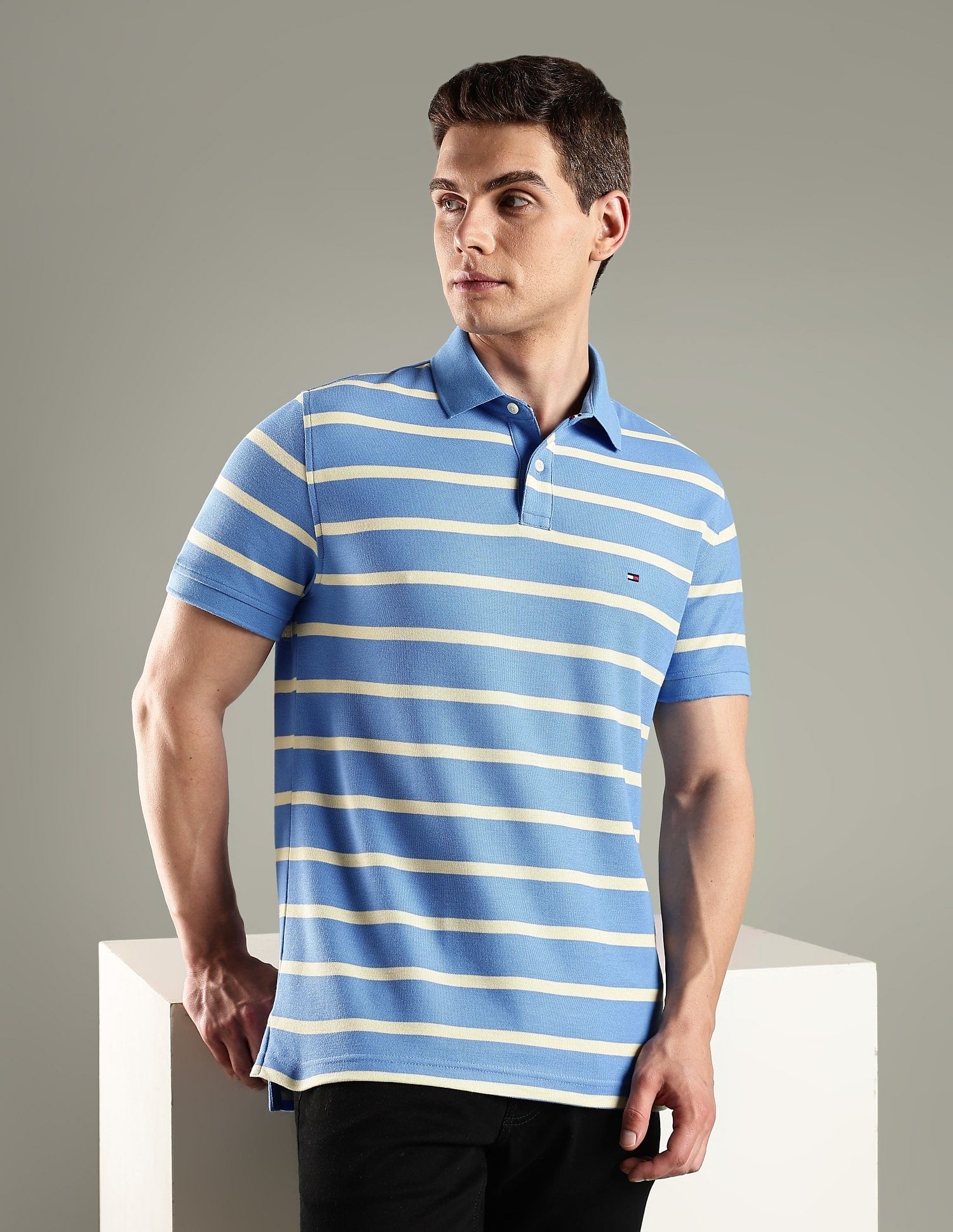 Tommy Hilfiger Striped Regular Fit Cotton Polo T-Shirt