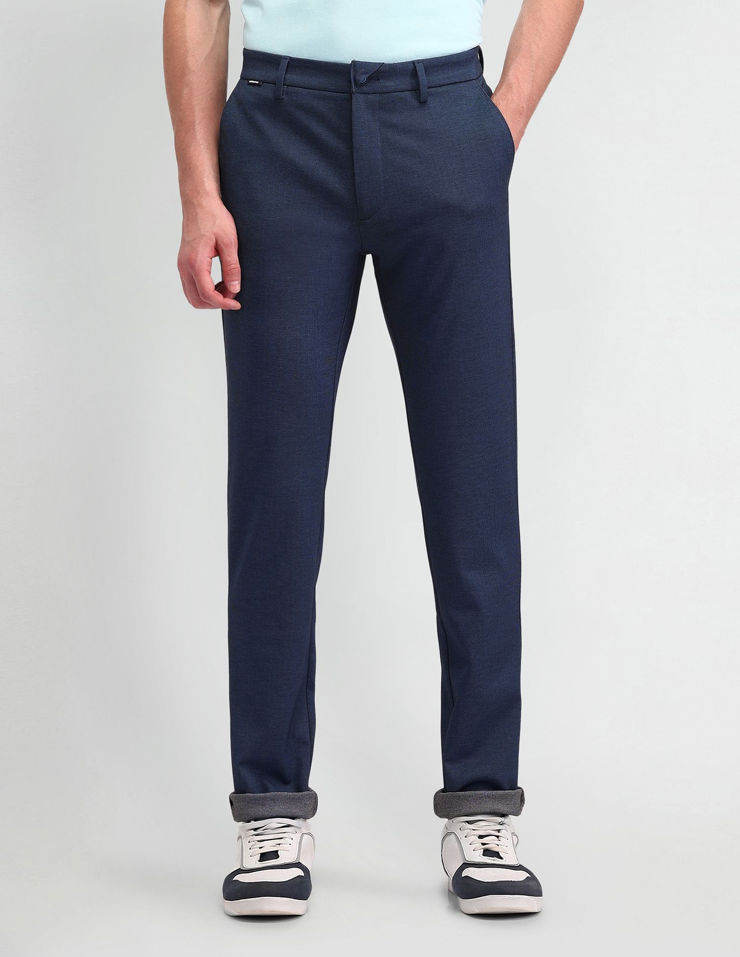 Arrow Sport Self-Design Slim Fit Trousers