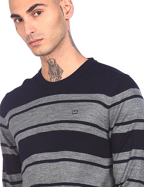 Buy Arrow Men Navy Crew Neck Striped Sweater - NNNOW.com