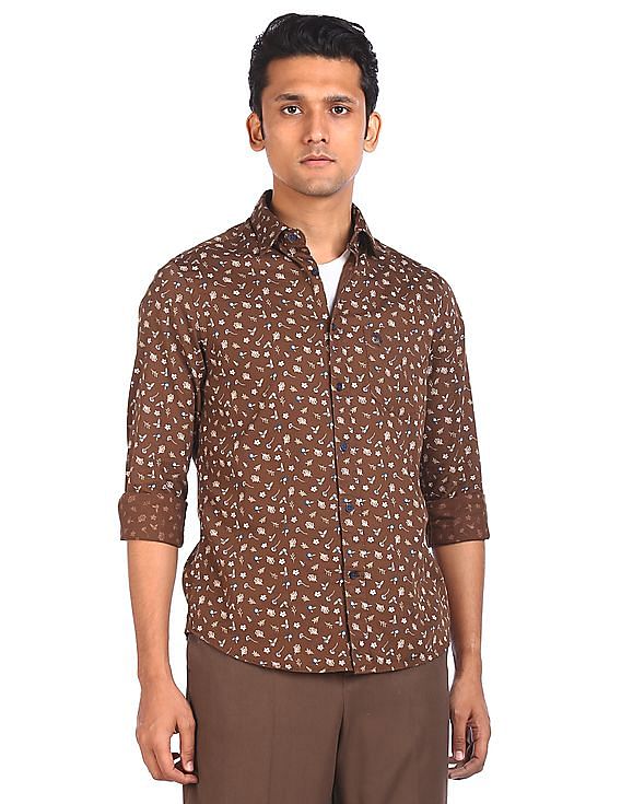 brown printed shirt