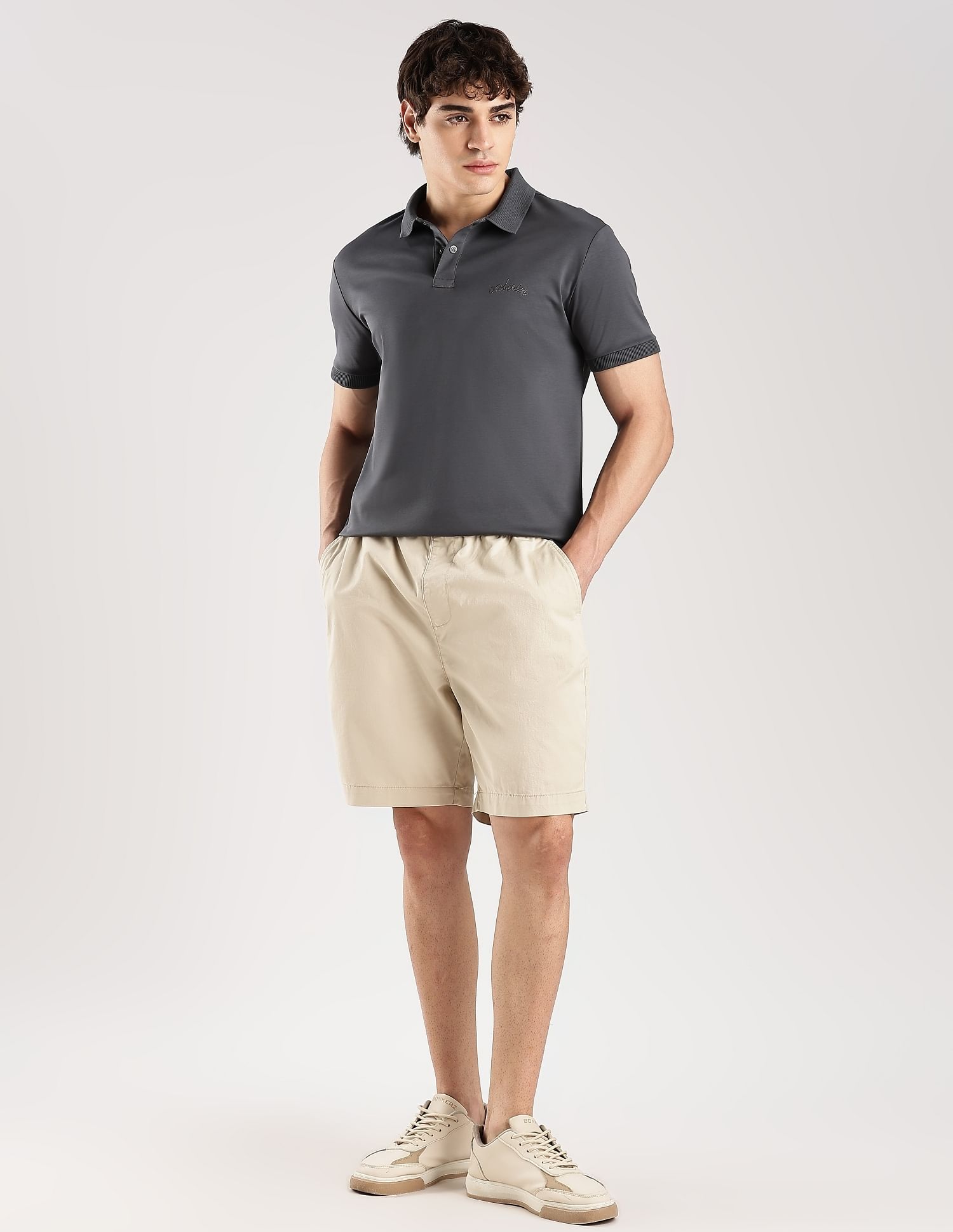 Calvin Klein Jeans Solid Regular-Fit Cotton Polo T-Shirt