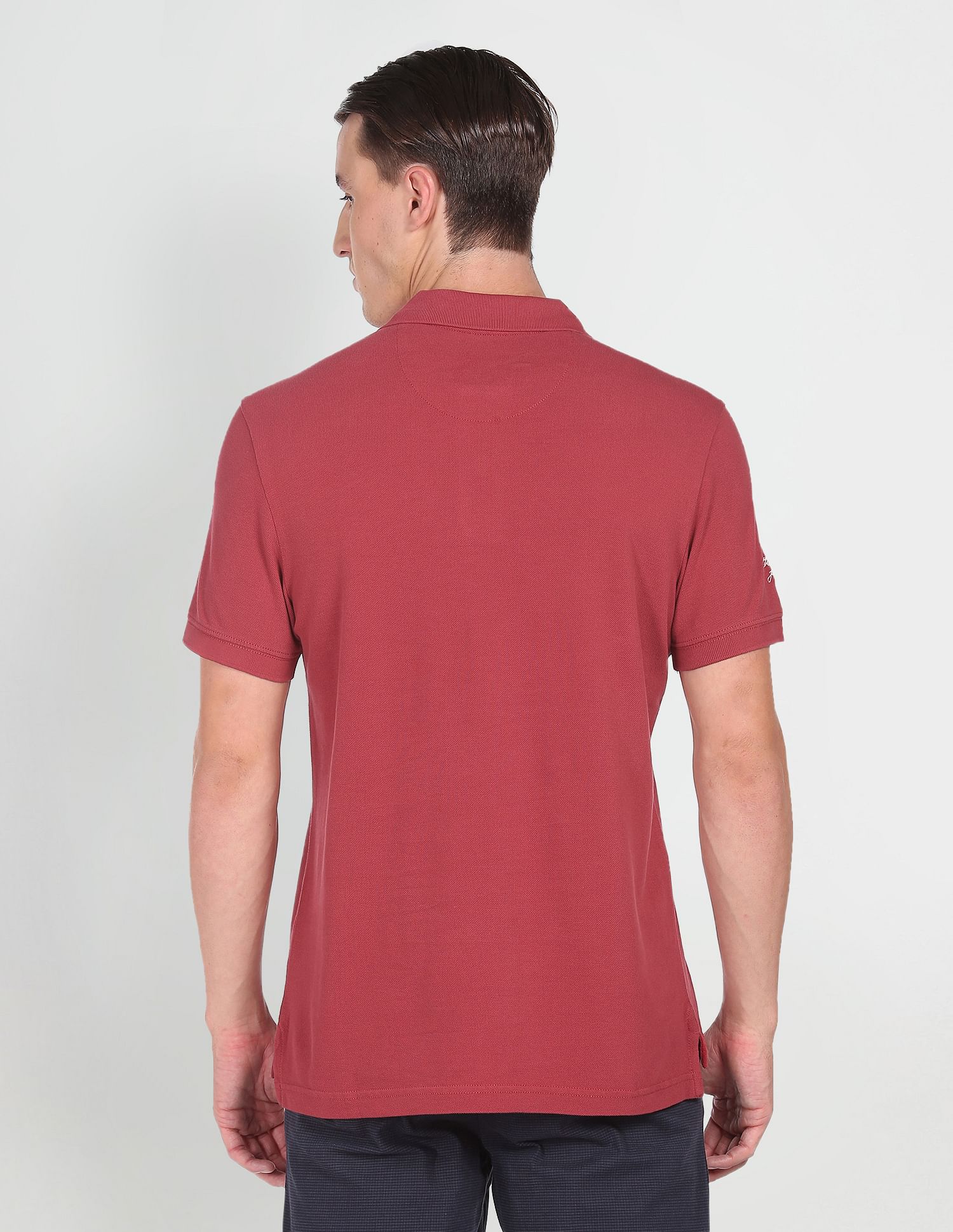U.S. Polo Assn. Denim Co. Men Maroon Pique Solid Cotton Polo Shirt